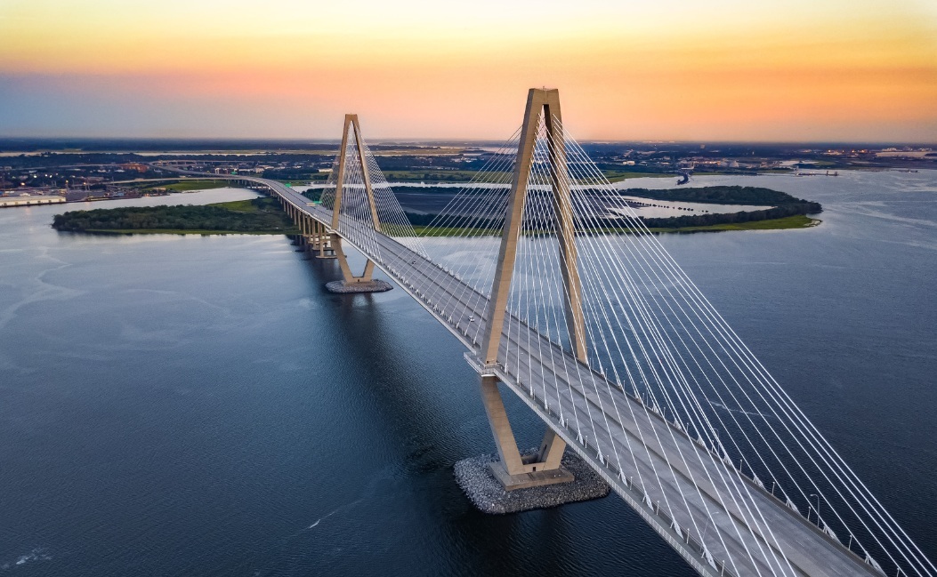 Charleston Ravenal Bridge over the Harbor at Sunset